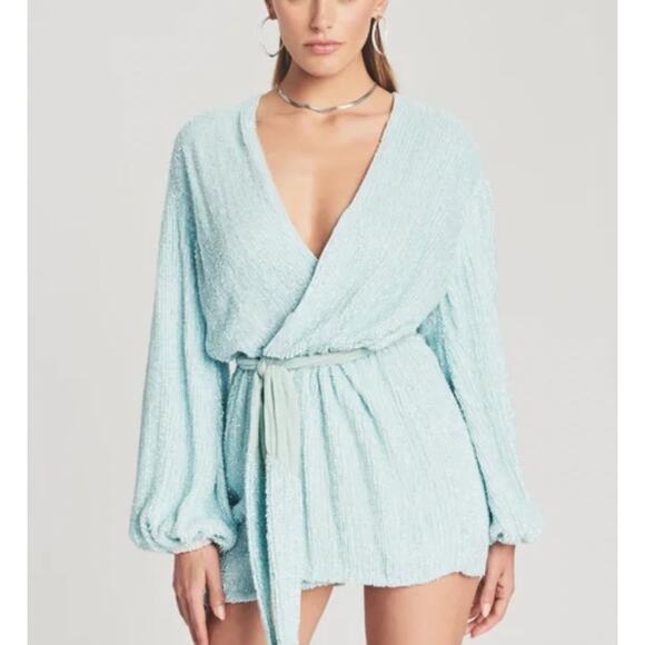Retrofete Sequin Gabrielle Robe Dress Wrap Light Blue Teal Small - Picture 1 of 10
